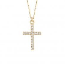 Gold Renk Gümüş Taşlı Haç Kolye G939KLR3