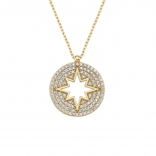 Gümüş Gold Renk Yuvarlak Kutup Yıldız Kolye G1572KLR2