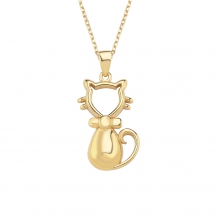 Gümüş Gold Renk Kedi Kolye G1577KLR2