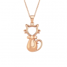 Rose Gümüş Papyonlu Kedi Kolye G1577KLR1