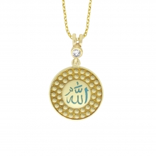 Altın Allah Yazılı Yuvarlak Kolye AS1517KL