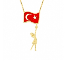 Altın Bayrak Taşıyan Kız Kolye AS1248KL