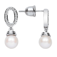 Oval Motifli Pırlantalı İnci Küpe DE069WJ