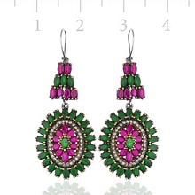 Gümüş Yeşil Pembe Taşlı Otantik Küpe