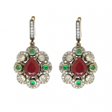 Yeşil Bordo Taşlı Gümüş Set