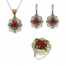 Renkli Taşlı Bronzlu Gümüş Set G52TK