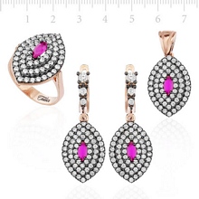 Gümüş Pembe Taşlı Elmas Model Takım