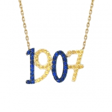 Sarı Lacivert 1907 Yazılı Altın Kolye AS1090KL
