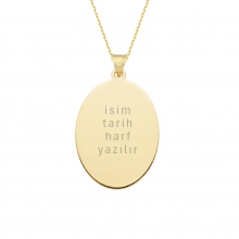 Altın İsim Harf Yazılır Oval Plaka Kolye AS2000KL