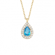 Gold Kaplama Gümüş Aqua Damla Kolye G1592KLR3