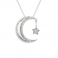 Gümüş Ay Sallantılı Yıldız Kolye G694KL