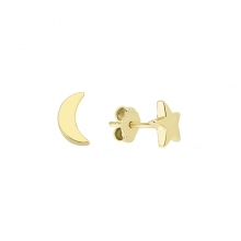 Gümüş Ay ve Yıldız Gold Renk Küpe G270KP