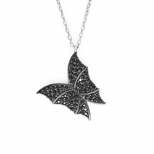 Gümüş Siyah Taşlı Kelebek Kolye G560KL