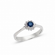 Pırlantalı Beyaz Altın Safir Çiçek Yüzük H029301509
