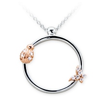Beyaz Rose Altın Uğur Böcekli Kelebek Pırlanta Kolye H0402704346