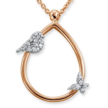 Kuş Kelebek Pırlanta Rose Damla Altın Kolye H0432464354