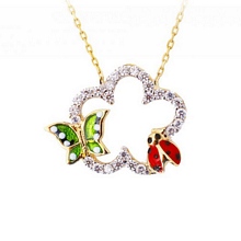 Altın Mineli Kelebek ve Uğur Böcekli Kolye Kly00130
