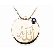 Altın Nazar Boncuklu Allah Yazılı Kolye Kly00163