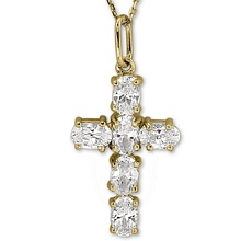 Altın Oval Taşlı Haç Kolye KUC00371403