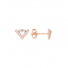 Rose Gold V Model Taşlı Altın Küpe AYK713KP20