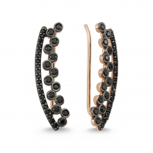 Siyah Taşlı Rose Earcuff Altın Küpe AS144KP