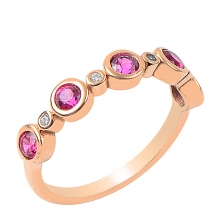Pembe Yuvarlak Taşlı Altın Yüzük